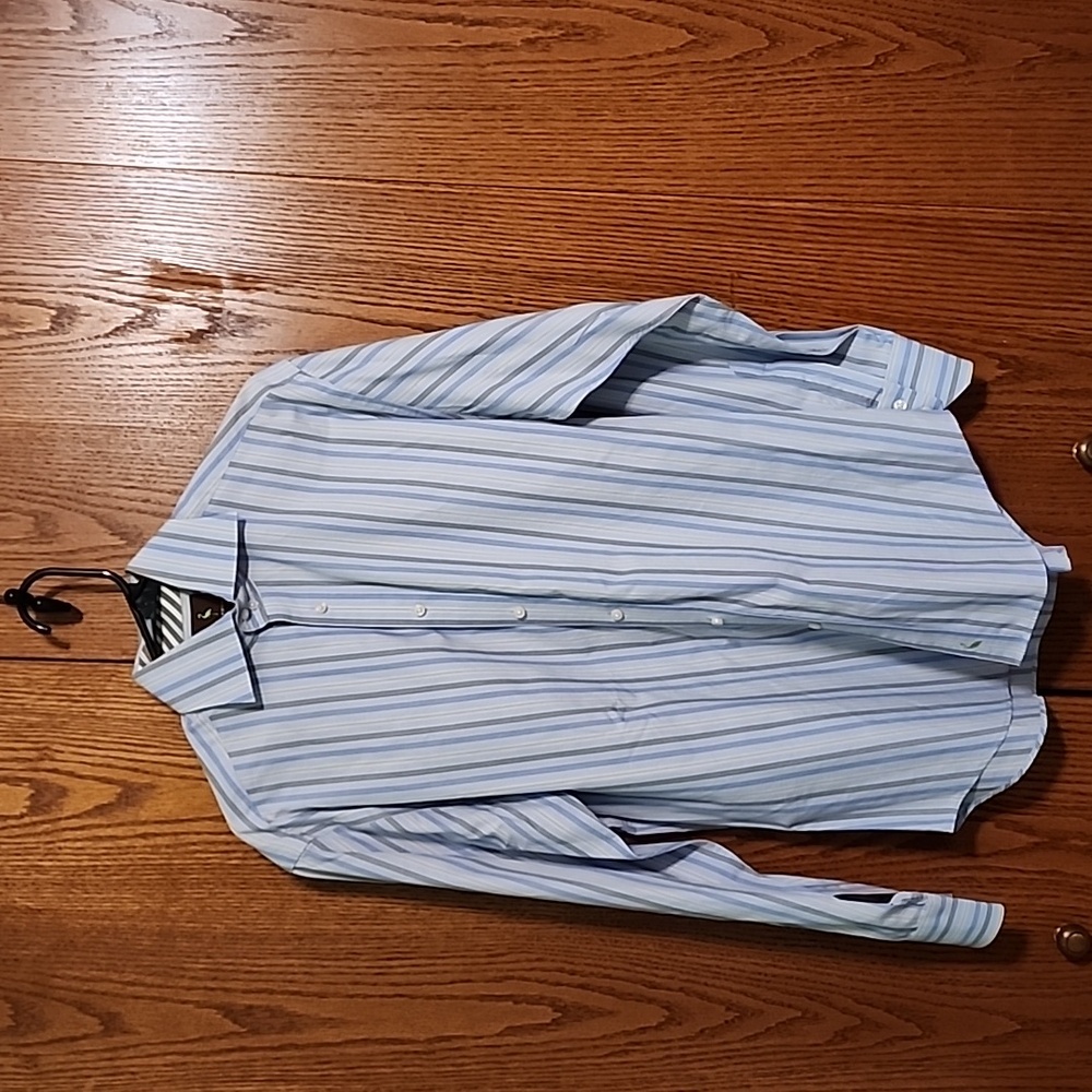Tailorbyrd Lond Sleeve  Striped Dress Shirt, Size  Medium, Blue/grey stripe